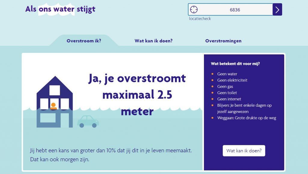 Op overstroomik.nl kun je zien of je in een risicogebied voor overstromingen woont